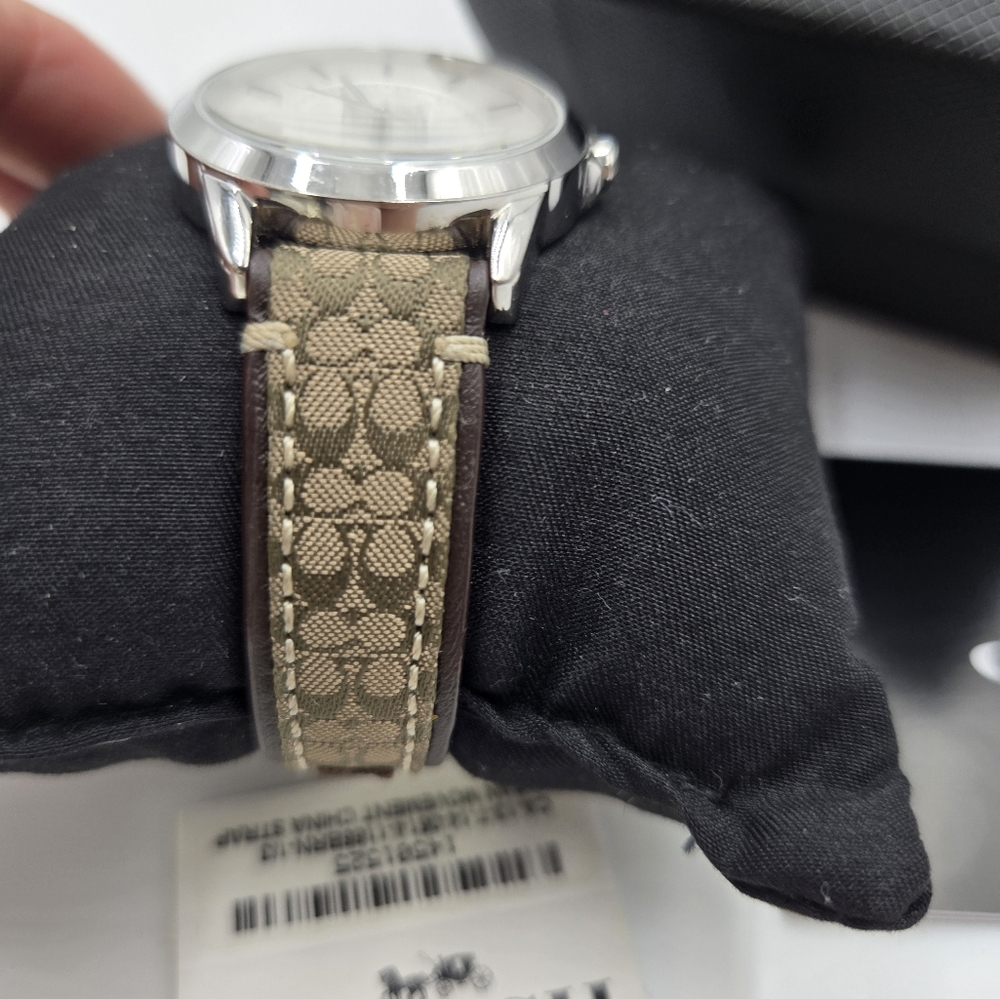 Coach Women's Silver Dial Watch with Signature Brown Strap - Picture 3 of 7